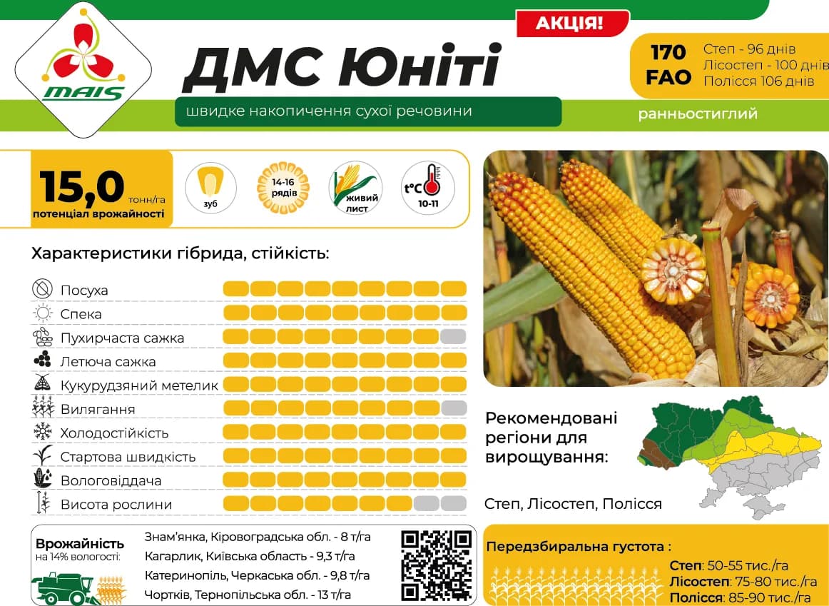 ДМС Юніті — насіння кукурудзи Маїс